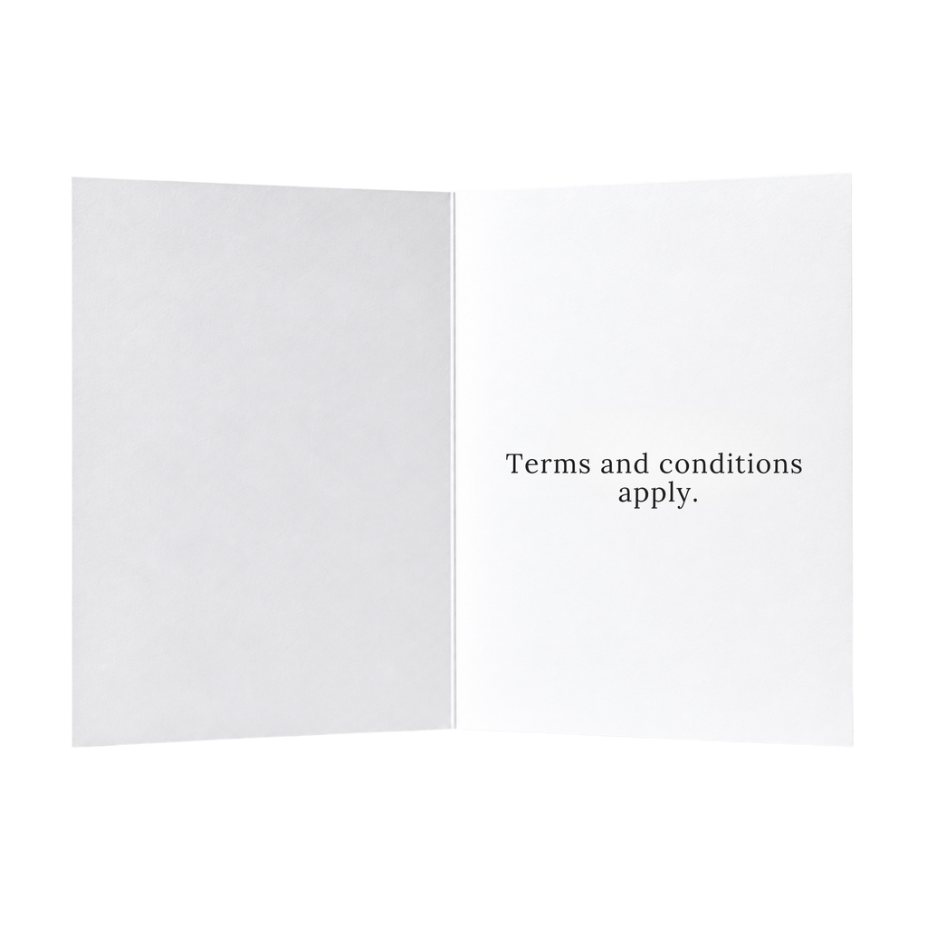 Best wishes. Terms and conditions apply. Card.