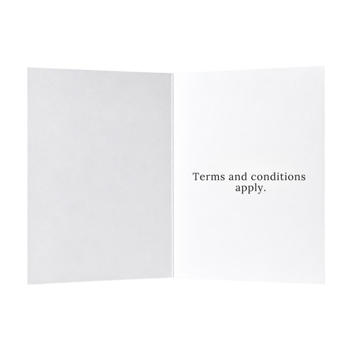 Best wishes. Terms and conditions apply. Card.